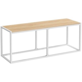 dining bench, 47.2 inch table bench, industrial style kitchen bench, steel frame, easy to assemble, for kitchen, dining room, white and natural