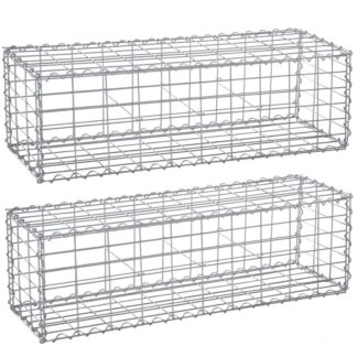Gabion Set of 2 100 x 30 x 30 cm Galvanised Steel Garden Decoration Silver with