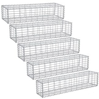 5 x Gabion Stone Basket 100 x 30 x 30 cm Galvanised Steel for Garden Decoration Silver with