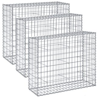 Gabion Stone Basket 100 x 30 x 95 cm Silver Galvanised Steel for Garden Decoration with Spacers