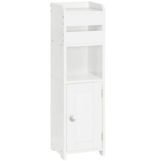 Toilet Paper Holder Cabinet, Wooden Narrow Bathroom Storage Cabinet, Toilet Paper Storage Cabinet for Bathroom, Space Saving, Modern Style, White