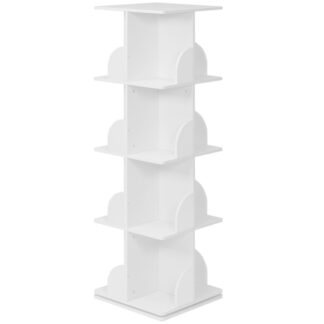 رف الكتب الدوار, 4-برج خزانة الكتب الدوارة, 360 رف تخزين العرض, خزانة كتب زاوية صغيرة للمساحة الصغيرة, منظم رف الكتب الضيق لغرفة المعيشة, أبيض