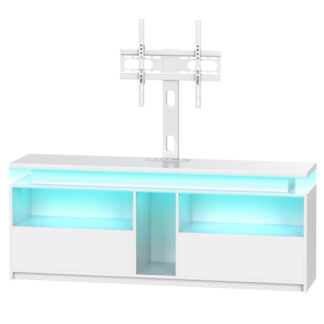 HOOBRO TV stojan s držákem, Otočný držák na TV stojan pro 75 Inch TV, Zábavní centrum s elektrickou zásuvkou, Výškově nastavitelná TV konzole s výklopnou zásuvkou pro obývací pokoj, Ložnice, Bílý