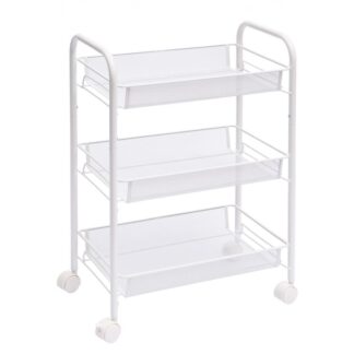 carrito de cocina con 4 360 ruedas giratorias, 3 Niveles que sirven al carrito con estantes de canasta extraíbles, 44 x 26 incógnita 63 centímetro, estantes de metal resistentes, para la cocina, baño, oficina, blanco