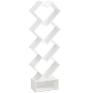 Книжная полка, 5-Книжный шкаф «Ярусное дерево», Белая современная в форме сердца стойка для хранения книг для компакт -дисков в небольшом пространстве, Деревянная полка для обучения, Домашний офис, Гостиная, Спальня, Белый