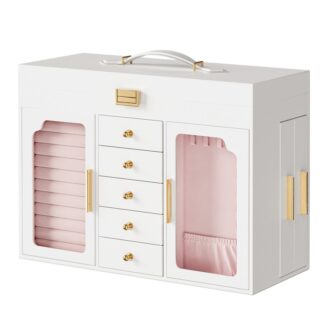 Boîte à bijoux avec miroir, Boîte de rangement de bijoux de grande capacité, Boîte de rangement de bijoux, Fenêtre en verre, Tiroirs amovibles, Cadeau de Noël, pour vous-même ou vos proches, Blanc