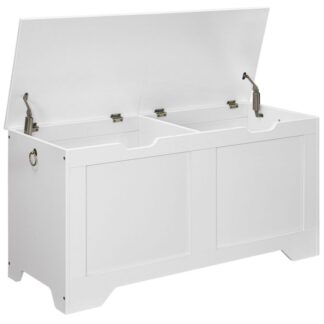 Kister, Skobænk med 2 Låg, Opbevaringskiste, Legetøjsopbevaringsboks med intern skillelinje, til indgangsparti, Stue, Soveværelse, Hvid