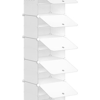 Організатор взуття, 5 шафа для зберігання куба з дверима, тримати 20 пари взуття, 10 Взуттєва стійка рівня, сталевий каркас, пластикова панель, легко зібрати для входу, шафа, коридор, білий