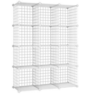 منظم تخزين المكعب الأبيض, تخزين مكعب الأسلاك, 12-رف تخزين شبكي معدني مكعب, خزانة وحدات, رف الكتب المكعب DIY, لغرفة المعيشة, غرفة نوم, يذاكر