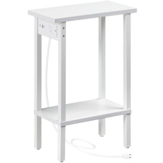 HOOBRO Úzký boční stolek, 2-Tier Slim End Table s nabíjecí stanicí, Noční stolek Skinny s otevřeným úložným prostorem, Pro malé prostory, Obývací pokoj, Ložnice, Studie, Bílý