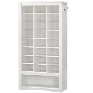 خزانة أحذية أبيض طويل القامة, 9 خزانة تخزين الأحذية من الطبقة, منظم خزانة الأحذية الخشبية القائمة بذاتها مع 24 كوبيز و 3 خطافات, للدخول, خزانة, غرفة الجلوس