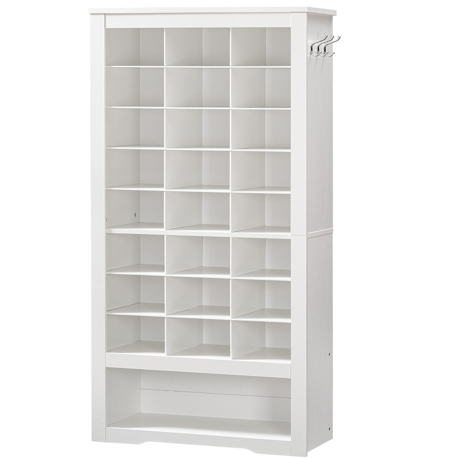 Белый высокий шкаф, 9 Шкаф для хранения обуви, Отдельно стоящий организатор деревянного шкафа с 24 Кабби и 3 Крючки, для прихожей, Шкаф, Гостиная