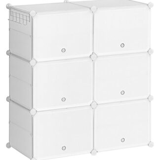 منظم الأحذية, 6 رف أحذية مكعب مع الباب, يحمل 24 أزواج من الأحذية, خزانة تخزين الأحذية للخزانة, إطار الصلب, لوحة بلاستيكية, من السهل التجميع, للدخول, المدخل, أبيض