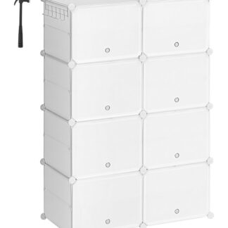 Організатор взуття, 8 Кубна взуттєва стійка з дверима, тримати 32 пари взуття, 8 Шафа для зберігання взуття для шафи для шафи, сталевий каркас, пластикова панель, легко зібрати, для входу, коридор, білий