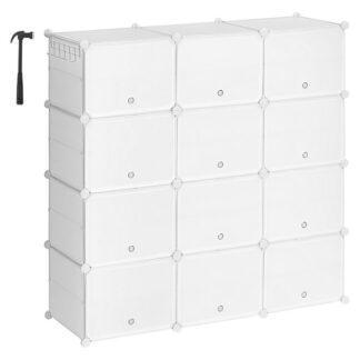 підставка для взуття, 12 шафа для зберігання взуття з кубом з дверима, тримати 48 пари взуття, 8 Організатор взуття рівня, сталевий каркас, пластикова панель, легко зібрати для входу, шафа, коридор, білий