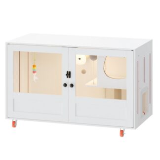 Hvid rullende store skjulte kassemøbler med genopladelig 3-farvede LED og hjul, Bevægelig katte kuld kabinet med kat legetøj, Teaser kugler og sisal indlæg