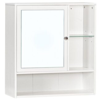 Armoire à pharmacie avec miroir, Armoire murale de salle de bain avec espace caché et 2 Tablettes réglables, Porte à miroir simple, pour salle de bain, Chambre à coucher, Salon, Cuisine, Blanc