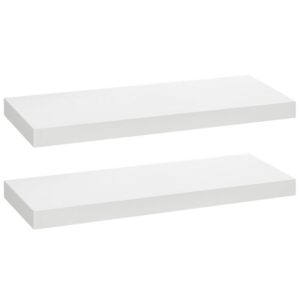 floating shelves, wall shelf set of 2, 23.6 inch hanging shelf with invisible brackets, for bathroom, bedroom, toilet, kitchen, office, living room decor, white