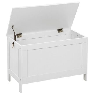 صندوق تخزين, منظم صندوق الألعاب القديم مع مفصلات أمان, يدعم مقعد تخزين مدخل قوي 220 رطل, 29.9 x 15.7 س 18.9 بوصة, لعبة الصدر, خشبي, تجميع سهل أبيض