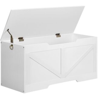 مقعد صندوق الألعاب الأبيض, 39.4 صدر تخزين خشبي رجعية مع سحب قطع على شكل حرف U, مفصلة السلامة, يدعم 220 رطل وسهل التجميع لمنظم صندوق الألعاب (أبيض)