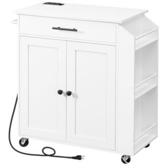 جزيرة المطبخ مع منفذ الطاقة, جزيرة تخزين المطبخ مع رف التوابل والدرج, عربة المطبخ على عجلات, للمنزل, المطبخ وغرفة الطعام, أبيض