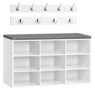 Schuhbank, Cubby -Eingangsaufbewahrungsbank mit Kissen, Kleiderablage, Hallenbaum, 31.5" Multifunktionaler Schuhregal, Lagerschrank für den Eingang, Schlafzimmer, Flur, weiß und grau