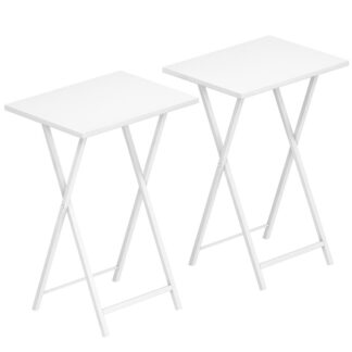 Skládací TV stolky, Sada 2 Stabilní svačinový stolek do malého prostoru, Přenosný pohovka boční stolek, Snadná montáž a skladování, Ideální pro svačiny a jídla v obývacím pokoji, Bílý
