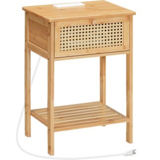 طاولة نهاية الخيزران مع محطة الشحن, منضدة من الروطان مع درج باب قابل للطي, طاولة جانبية للمساحة الصغيرة, طاولة جانبية للأريكة سهلة التجميع, لغرفة النوم, غرفة الجلوس, طبيعي