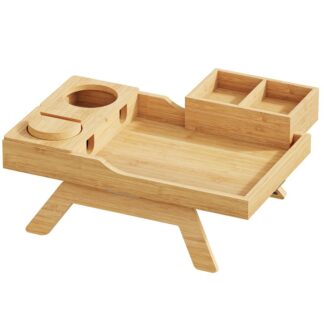 صينية ذراع الأريكة الطبيعية - 6 في 1 جدول أريكة مسند الذراع, مقطع ذراع الأريكة الخشبية الصلبة على طاولة جانبية مع حامل دوار 360 درجة وعلاج وجبة خفيفة قابلة للإزالة, صينية حامل كأس الأريكة الخيزران للمشروبات, بعيد