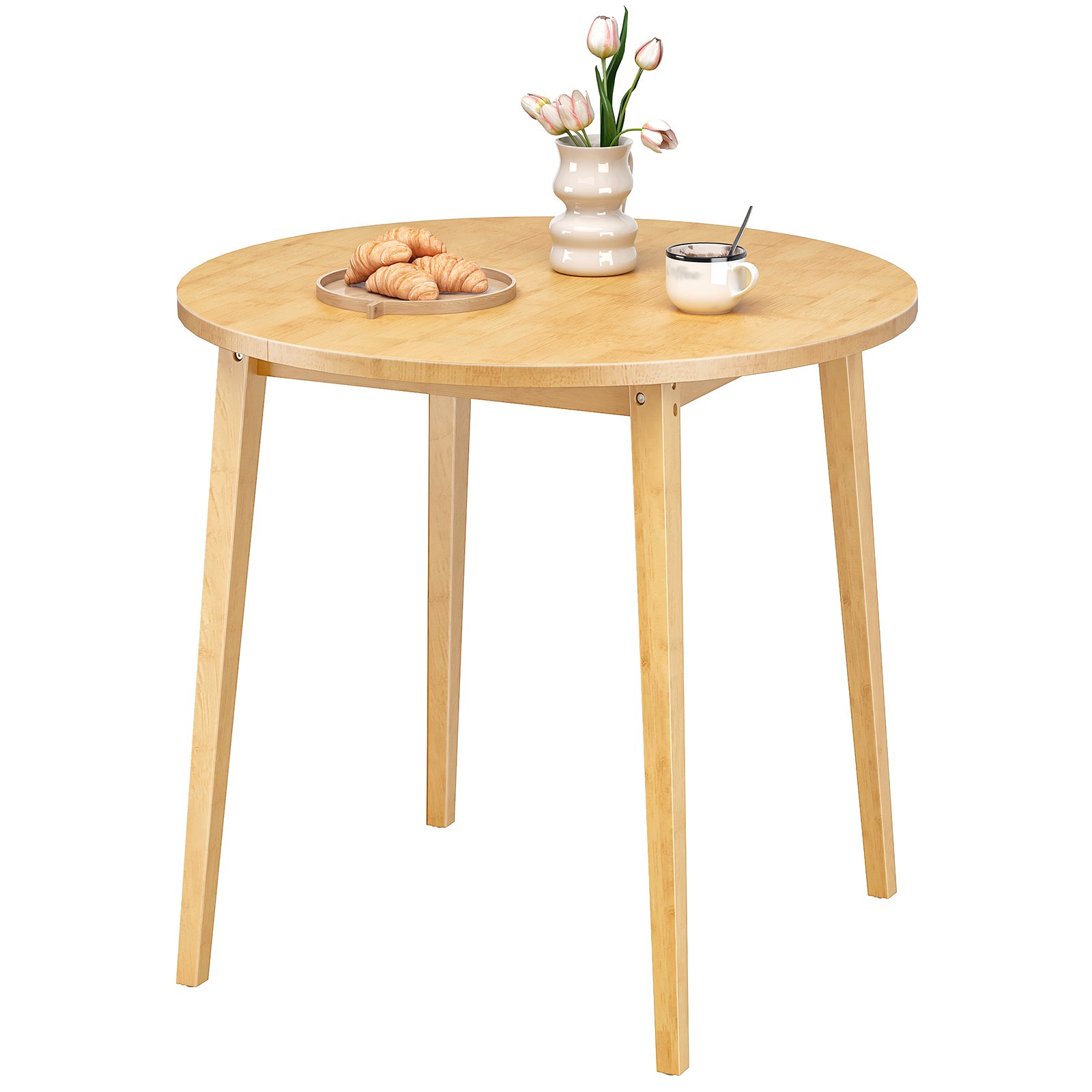 Natural Bamboo Round Dining Table, 35.4 Inch Small-Space Kitchen Table for 4 Persons, Space-Saving Dining Furniture, Easy-Assembly Design, Suitable for Dining Room, غرفة الجلوس, مكتب, مطبخ & شقة, Model YL91CZ01