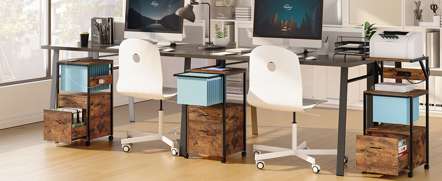 2 Schubladen-Aktenschrank, Mobiler Druckerständer mit offenem Ablagefach,