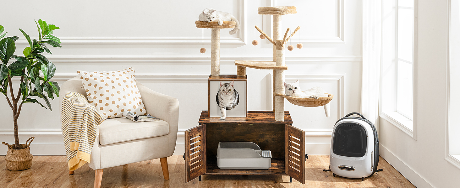 cat tree with cat house