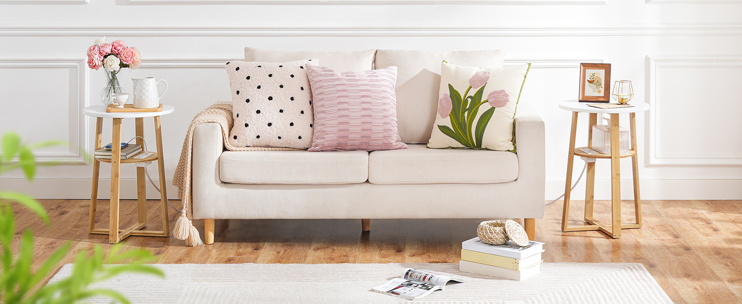 yw101ubz01 white and natural round side table with charging station