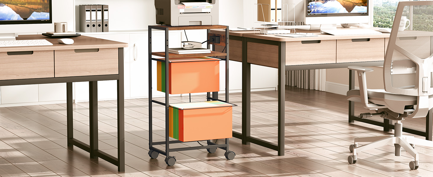 Archivador con salida y puertos USB, 2 Carros de archivos rodantes de metal con niveles, Archivadores extraíbles