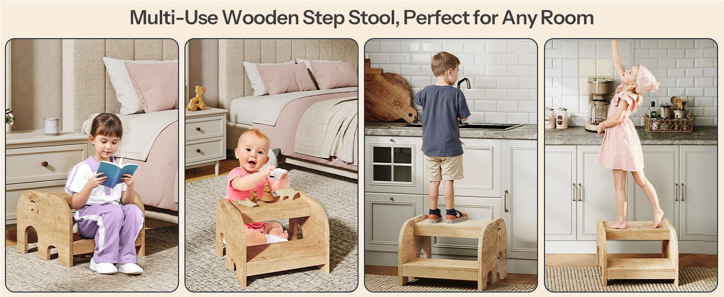 Подставка для малышей, Деревянный 2-уровневой стул в форме слонов