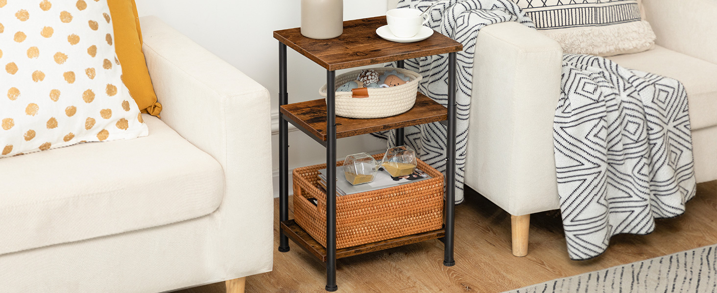 height-adjustable nightstand with storage shelves
