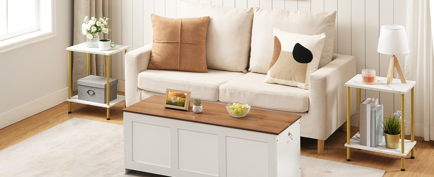 End Table, Small Side Table, Nightstand with 2-Layer Storage Shelves, Sofa Table for Small Spaces