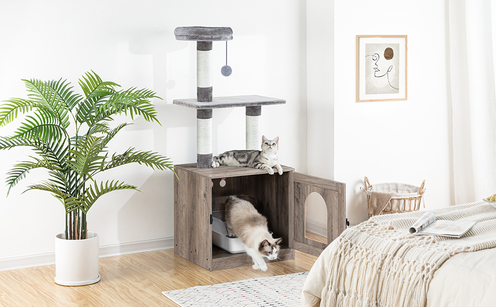 Katzentoilette mit Kratzbaumturm