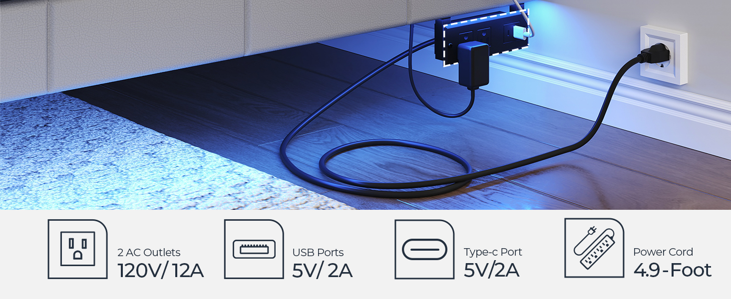 هيكل سرير بحجم كينج مع محطة شحن