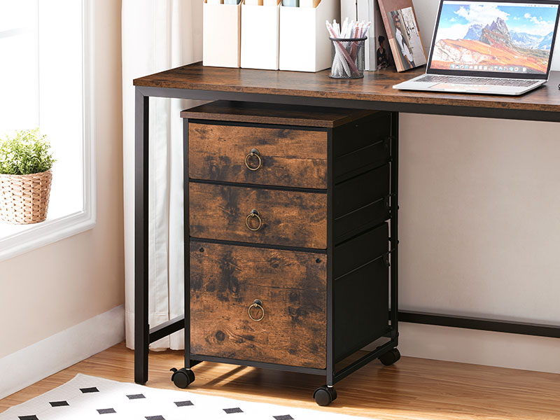 Mobiler Aktenschrank, Rollender Druckerständer mit 3 Schubladen, Büroschrank