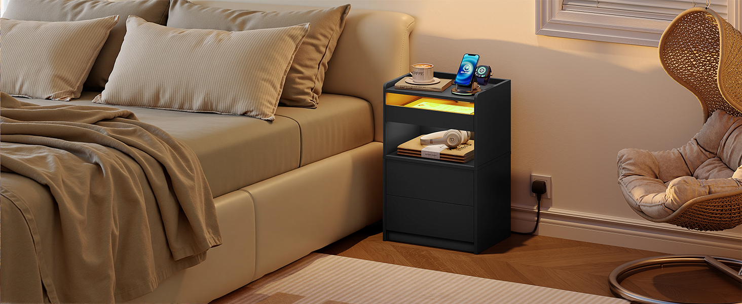  Bedside Table with Charging Station