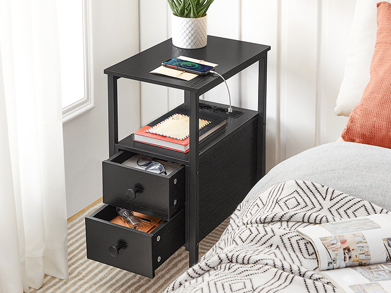 Boční stůl s nabíjecí stanicí, Sofatisch mit 2 Schubladen und USB-Anschluss und Steckdose