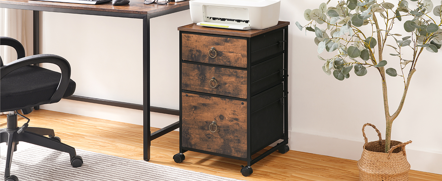 Mobiler Aktenschrank, Rollender Druckerständer mit 3 Schubladen, Büroschrank