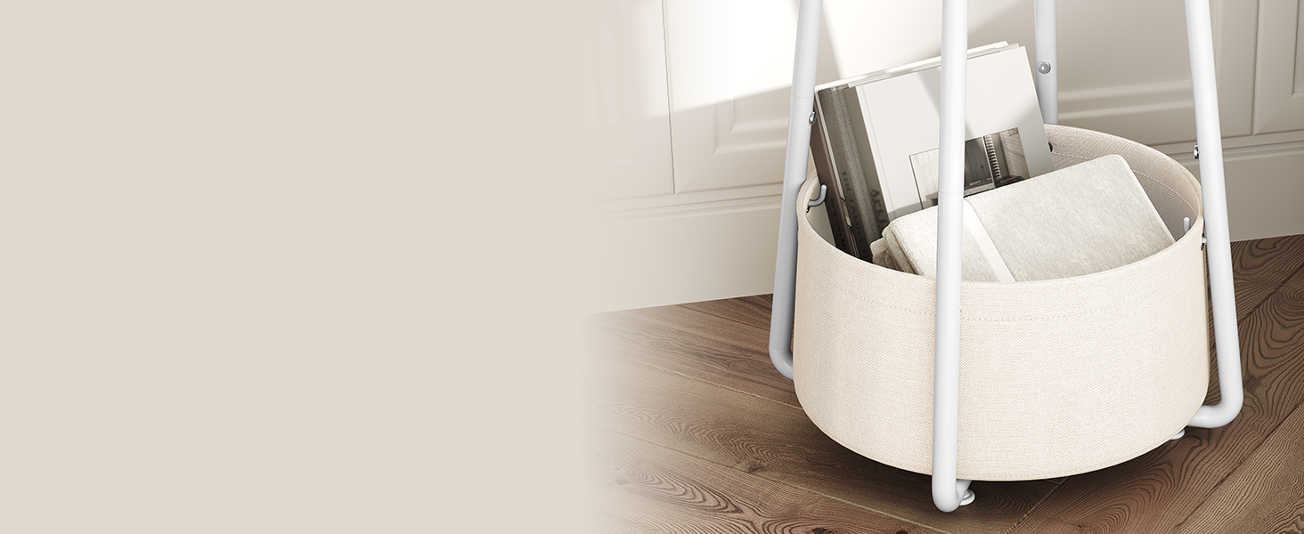 Τραπέζι στρογγυλού άκρου με καλάθι υφάσματος