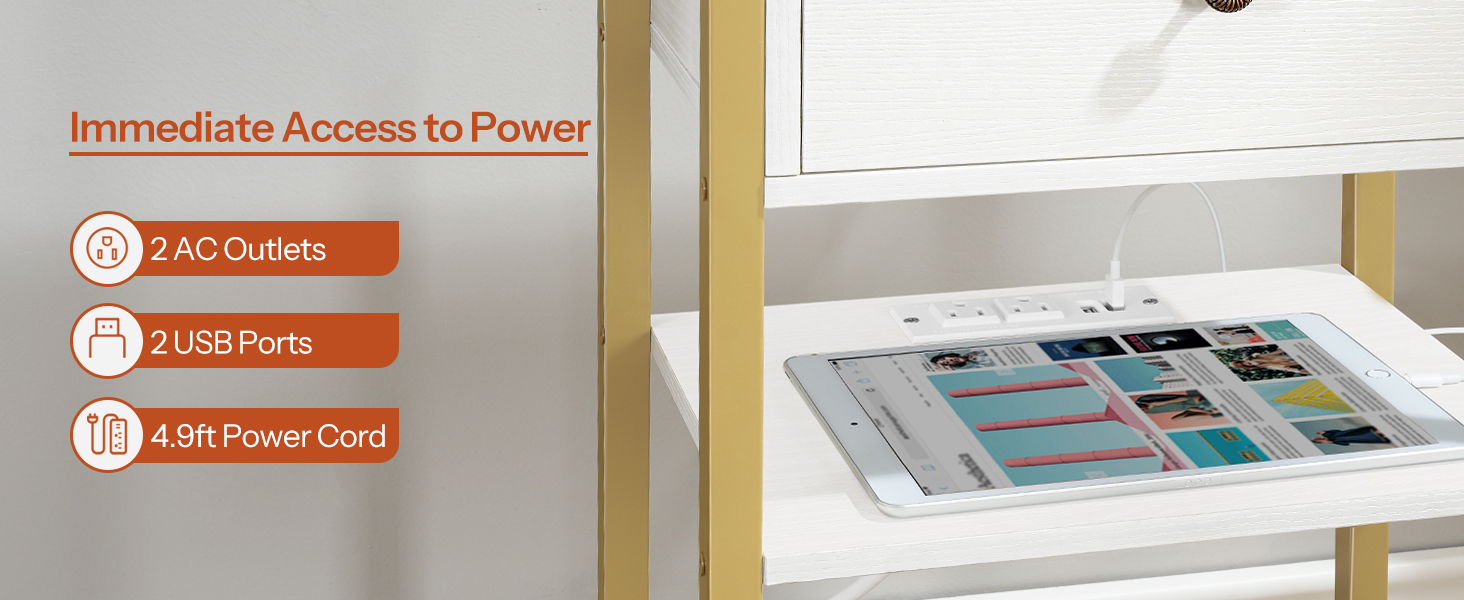 Nattbord med ladestasjon, Sluttbord med USB -porter og stikkontakt