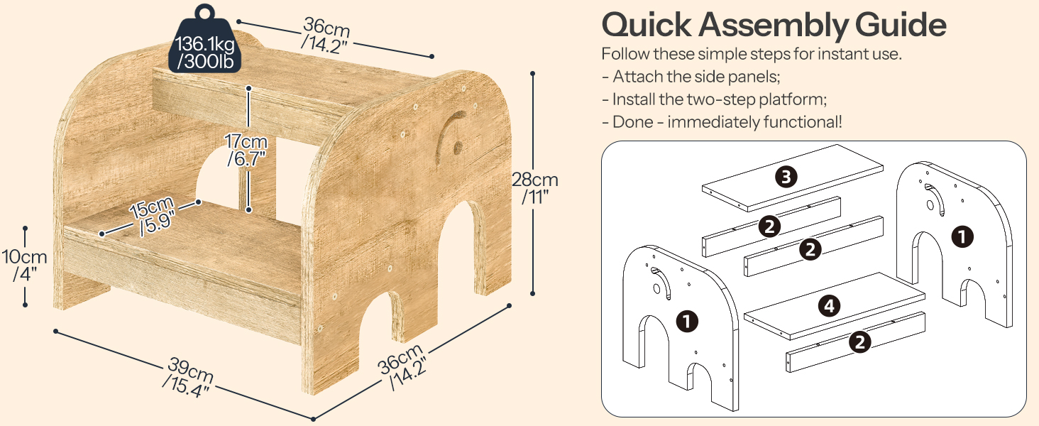 Подставка для малышей, Деревянный 2-уровневой стул в форме слонов