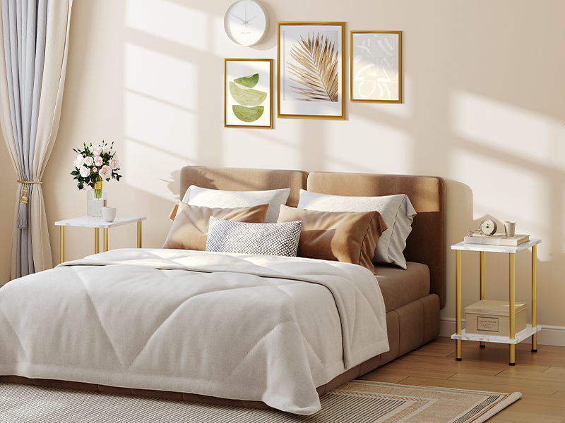 End Table, Small Side Table, Nightstand with 2-Layer Storage Shelves, Sofa Table for Small Spaces