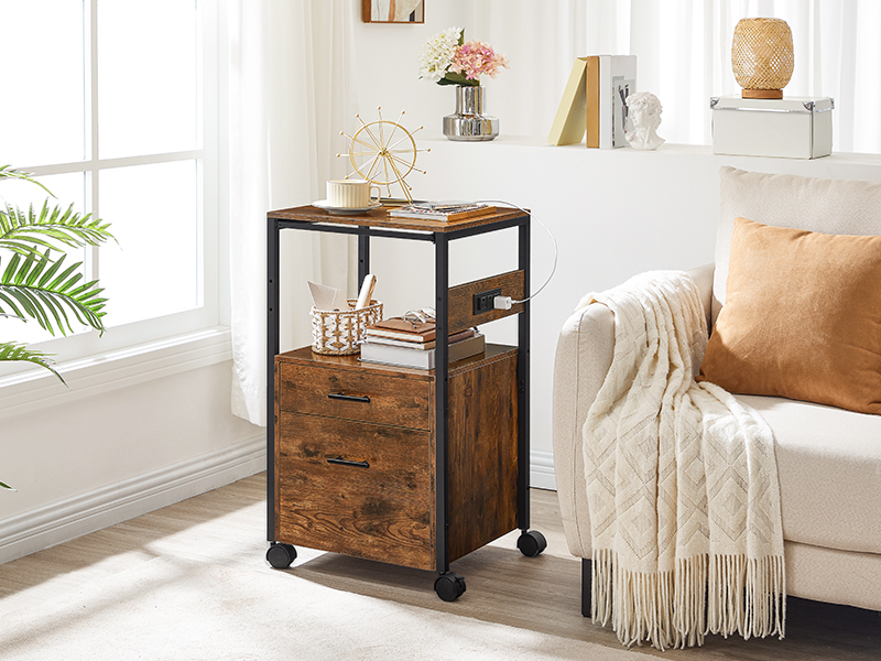 2 Schubladen-Aktenschrank, Mobiler Druckerständer mit offenem Ablagefach,