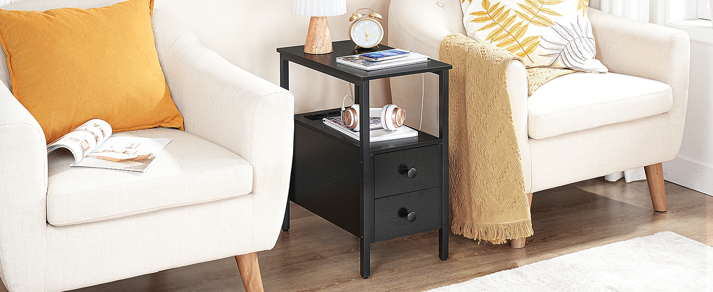 Boční stůl s nabíjecí stanicí, Sofatisch mit 2 Schubladen und USB-Anschluss und Steckdose