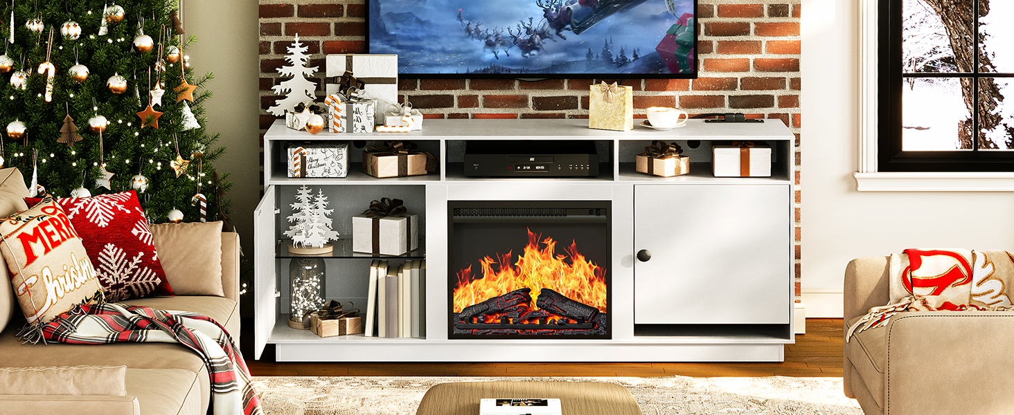 White fireplace TV stand